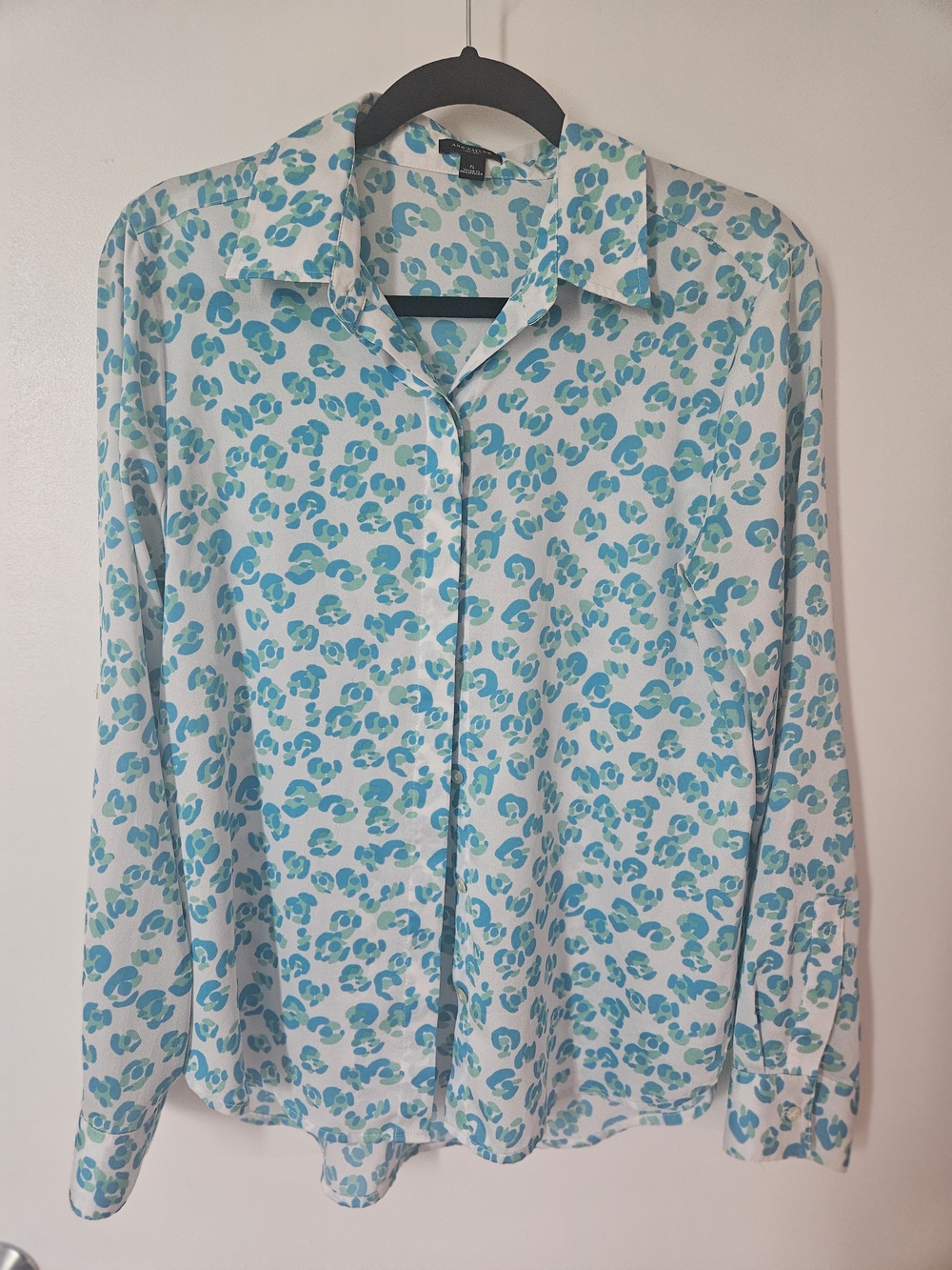 Ann Taylor White Blouse with Teal Floral Print